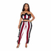 Summer 2 Pieces Set Ruffles Jumpsuit Strapless Off Shoulder Striped Rompers Womens Jumpsuit Club Wear Bodycon Jumpsuits Overalls