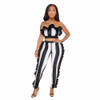 Summer 2 Pieces Set Ruffles Jumpsuit Strapless Off Shoulder Striped Rompers Womens Jumpsuit Club Wear Bodycon Jumpsuits Overalls
