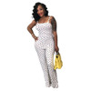 Elegant Polka Dot Sexy Jumpsuit  Summer One Piece Backless Spaghetti Strap Wide Leg Pants Rompers Womens Jumpsuit Overalls