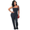 Elegant Polka Dot Sexy Jumpsuit  Summer One Piece Backless Spaghetti Strap Wide Leg Pants Rompers Womens Jumpsuit Overalls