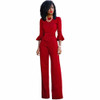 Red black Rompers Womens Jumpsuit Autumn Flare Sleeve Sashes Elegant Ladies Wide Leg Jumpsuits Party Overalls Long Playsuits
