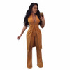 Ladies Elegant Office Jumpsuit Two Piece Set Sleeveless Deep V Neck Long Pants Wide Leg Jumpsuit Women Overalls Party Rompers