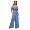 Elegant Summer Denim Jumpsuits Women Strap Off Shoulder Ruffles Wide Leg Jumpsuit Casual Loose Pants Rompers Sexy Jeans Overalls