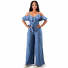 Elegant Summer Denim Jumpsuits Women Strap Off Shoulder Ruffles Wide Leg Jumpsuit Casual Loose Pants Rompers Sexy Jeans Overalls