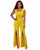 Women Jumpsuit Summer v-neck Split Side Sexy Rompers Long Jumpsuit Hollow Out yellow black Bodysuit Club Party Overalls