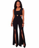 Women Jumpsuit Summer v-neck Split Side Sexy Rompers Long Jumpsuit Hollow Out yellow black Bodysuit Club Party Overalls
