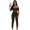Women Two Piece Outfits Short Sleeve Long Pants Sexy Jumpsuit Female Summer Bow Party Overalls Romper Off Shoulder Jumpsuit