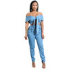 Women Two Piece Outfits Short Sleeve Long Pants Sexy Jumpsuit Female Summer Bow Party Overalls Romper Off Shoulder Jumpsuit