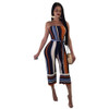 summer Sexy Off Shoulder Wide Leg Jumpsuit Women Sleeveless Striped Print Backless Strapless Rompers Loose Club Party Overalls