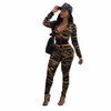 Two Piece Rompers Womens Jumpsuit  Autumn Full Sleeve Deep-V Bodycon Leotard Floral Long Trousers Overalls Jumpsuit Playsuit