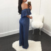 summer Rompers Jumpsuit Sexy Ruffle Off Shoulder loose Overalls Combinaison Femme collar with a word cowboy long jumpsuits