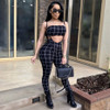 fashion Black And White Plaid Sexy Jumpsuit  Summer Overalls Two Piece Set Crop Top Spaghetti Strap Rompers Womens Jumpsuit