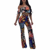 summer Women 2 Pieces Off Shoulder Bodycon Jumpsuit Romper Short Sleeve Print Elegant Lady Wide Leg Jumpsuit Overalls