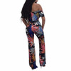 summer Women 2 Pieces Off Shoulder Bodycon Jumpsuit Romper Short Sleeve Print Elegant Lady Wide Leg Jumpsuit Overalls