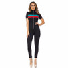 Black Striped Jumpsuit Fall Full Bodysuit Skinny Overalls Short Sleeve Leotard Party Sexy Casual Rompers Womens Jumpsuit