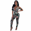 Ladies summer Sexy Rompers Womens Jumpsuits Bodycon Bandage Body Overalls Print Jumpsuit Deep - V Full Bodysuit Leotard