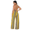 Elegant Sexy Jumpsuit Striped Deep-V One Piece Wide Leg Pants Summer Off Shoulder Backless Rompers Womens Jumpsuit Overalls