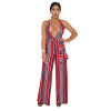 Elegant Sexy Jumpsuit Striped Deep-V One Piece Wide Leg Pants Summer Off Shoulder Backless Rompers Womens Jumpsuit Overalls