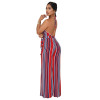 Elegant Sexy Jumpsuit Striped Deep-V One Piece Wide Leg Pants Summer Off Shoulder Backless Rompers Womens Jumpsuit Overalls