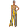 Elegant Sexy Jumpsuit Striped Deep-V One Piece Wide Leg Pants Summer Off Shoulder Backless Rompers Womens Jumpsuit Overalls