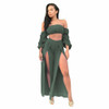 Elegant High Split Two Piece Set Off Shoulder Jumpsuit Autumn Ladies Sexy Bodysuit Wide Leg Rompers Womens Jumpsuit Overalls