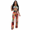  summer Colorful Print sexy Wide Leg Jumpsuits Cross Halter Sleeveless Party Bodycon Jumpsuit Backless Beach Rompers Overalls