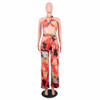  summer Colorful Print sexy Wide Leg Jumpsuits Cross Halter Sleeveless Party Bodycon Jumpsuit Backless Beach Rompers Overalls