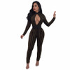 High quality of Striped sexy fashion long sleeves jumpsuits Hollow out Overall tight fashion elegant temperament jumpsuits