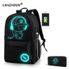 Luminous Laptop USB Backpack Men Bag Casual Music Boy Student School Bags Men usb Outdoor Travel Waterproof Backpacks mochila