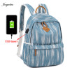 Jorgeolea 2018 New Handmade Sewing Lines Backpack Female Travel Notebook Bag USB Charging Function Shoulders School Bag EI104