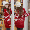  Winter Women Sweater Christmas Red deer and maple leaf pattern Snowflake Printed Long Sleeve Casual Crochet Pullover Mujer