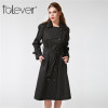 Talever Autumn Winter Trench Coat for Women Adjustable Waist Slim Solid Black Coat White Long Trench Female Outerwear Plus Size