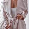 Fashion Autumn Thin Turn-Down Collar OL Coat Solid Women Wide-waisted Trench Coat Office Lady Woven Belt Long Outerwear Talever