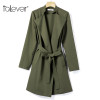Women Green Elegant Long Sleeve Trench Coat Turn-down Collar Sashes Long Trench Windbreaker Female Outwear Top Plus Size Talever