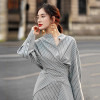 TWOTWINSTYLE Striped Long Shirt For Women Stand Collar Patchwork Tunic High Waist Irregular Blouse Female Spring Fashion Vintage
