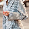 TWOTWINSTYLE Striped Long Shirt For Women Stand Collar Patchwork Tunic High Waist Irregular Blouse Female Spring Fashion Vintage