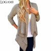 LOGAMI Womens Irregular Cardigan Fashion Casual Sweater Female Turn-Down Collar Knit Cardigans