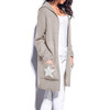 LOGAMI Ladies Hooded Sweaters Long Women Star Design Pockets Cardigan Coat