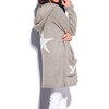 LOGAMI Ladies Hooded Sweaters Long Women Star Design Pockets Cardigan Coat