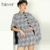 Talever Elegant Warm Winter Office Lady Cloak Overcoat Casual Thin Plaid Long Batwing Sleeve Coat Fashion Women's Cloak Female