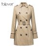 Autumn Women Fashion Double Breasted Mid Trench Coat Female Khaki With Belt Cloak Windbreaker Lady Business Outerwear Talever
