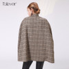 Winter Autumn Women's Wool Cloak Coat Fashion Fake Two Vintage Houndstooth Wool Coat Female Casual Outwear Women Cloak Talever