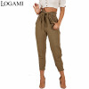 LOGAMI High Waist Harem Trousers Womens Summer Pants Women Casual Pants Army Green