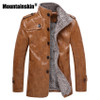 Winter Men's Leather Jackets Stand Collar Long Coats Men Windbreaker Fleece PU Leather Male Jacket SA375