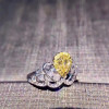 18K White Gold (AU750) Wedding Ring 1.066 CT Certified I/SI Pear Cut Natural Yellow Diamond Fashion Design for Young Lady