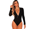 New Autumn Winter Women Sexy Black Faux Wrap Bodysuit Long Sleeve Deep V-neck Teddies LC32176 