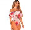 Summer New Arrival Sexy Women Teddies Lingerie Black Mesh Floral Off Shoulder Ruffle Bodysuit LC32153