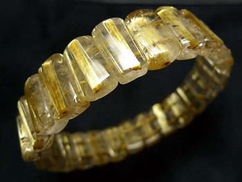 Natural Golden Hair Rutile Quartz Rectangle Beads Healing Bracelet 14x8x6mm 7"
