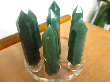 TOP!!! 7 NATURAL GREEN Aventurine Jade CRYSTAL POINT HEALING + STAND