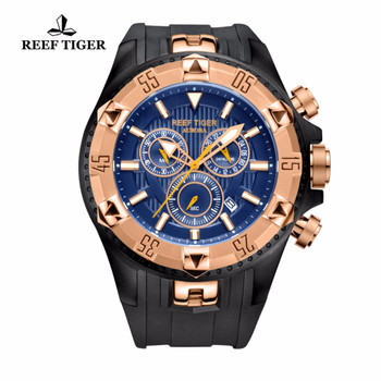 Reef Tiger/RT Men Sports Watches Quartz Watch with Chronograph and Date Big Dial Super Luminous Steel Designer Watch RGA303